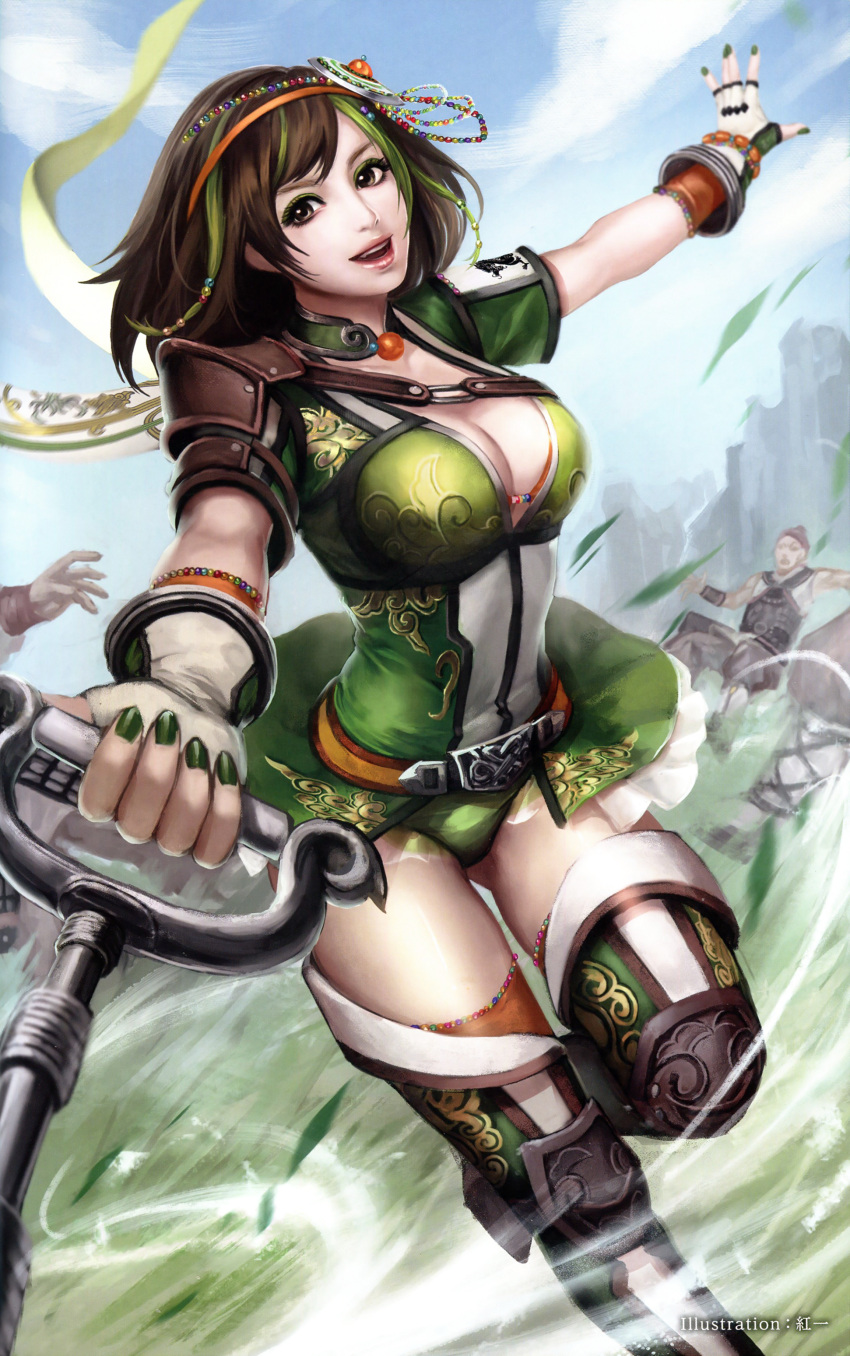 1girl bao_sanniang breasts brown_eyes brown_hair cleavage large_breasts looking_at_viewer official_art open_mouth shin_sangoku_musou smile