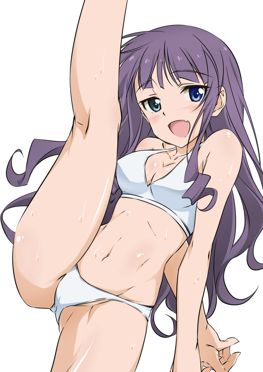 1girl absurdres anitore!_ex bikini blue_eyes fang heterochromia highres long magu_(syu_uhei) purple_hair solo swimsuit tachibana_shion white_background white_bikini