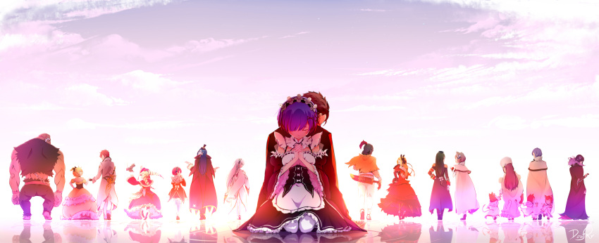 absurdres aldebaran_(re:zero) amputee anastasia_hoshin animal_ears apron armband bald bandage bare_shoulders barefoot beatrice_(re:zero) black_bow black_gloves black_hair blonde_hair blue_hair bob_cut bow braid breasts bridal_gauntlets brown_hair cape cat cat_ears cat_tail chains choker closed_eyes clouds collar crown crusch_karsten detached_collar detached_sleeves doujiang_rr dress drill_hair earrings elf elsa_granhilte emilia_(re:zero) epaulettes fan felix_argyle felt_(re:zero) flower folding_fan french_braid frilled_apron frilled_collar frilled_dress frilled_shirt_collar frilled_sleeves frills from_behind full_body fur_trim gloves green_hair hair_bow hair_flower hair_ornament hair_ribbon hand_on_hip hands_clasped hands_on_hips hat head_down heitarou_pearlbaton helmet high_collar high_heels highres holding holding_hand holding_weapon jacket jewelry julius_juukulius kneeling knife laughing layered_dress lolita_fashion long_hair looking_at_another looking_back low-tied_long_hair low_ponytail maid maid_apron maid_headdress medium_breasts military military_hat military_uniform mimi_pearlbaton mini_crown multiple_boys multiple_girls natsuki_subaru open_mouth pack_(re:zero) pink_hair pointy_ears praying priscilla_barielle purple_hair ram_(re:zero) re:zero_kara_hajimeru_isekai_seikatsu redhead reflection reflective_floor reinhard_van_astrea rem_(re:zero) ribbon rom_(re:zero) roswaal_l._mathers sandals sheath sheathed short_hair shrug siblings silver_hair sisters sitting sky sleeveless smile star star_print striped striped_legwear sword tail tattoo thigh-highs tibi_pearlbaton tied_hair track_jacket twin_drills twins uniform very_long_hair walking weapon white_bow white_coat white_gloves white_legwear wide_sleeves x_hair_ornament