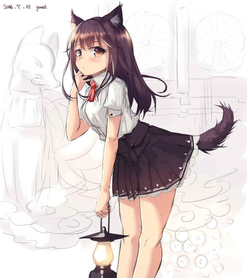 1girl animal_ears black_hair brown_eyes dated garnet highres long_hair original solo tail