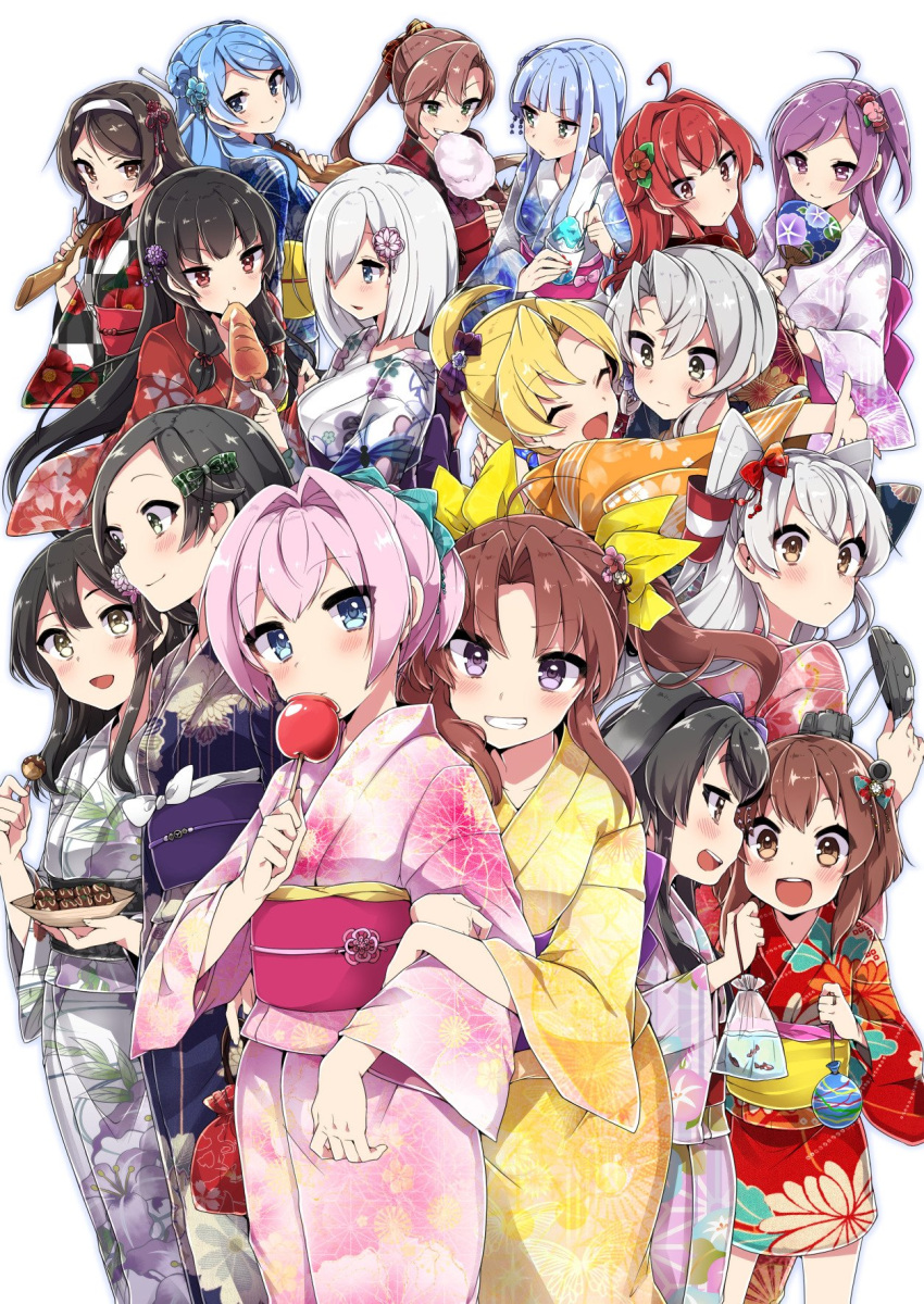 &gt;:&lt; &gt;:/ 6+girls :&lt; :/ :d :t ^_^ ahoge akigumo_(kantai_collection) alternate_costume amatsukaze_(kantai_collection) arashi_(kantai_collection) arm_hug artist_request asymmetrical_hair bag bangs black_hair blue_eyes blue_hair blush bow brown_eyes brown_hair candy_apple checkered_kimono closed_eyes closed_mouth cotton_candy eyebrows eyebrows_visible_through_hair fish flipped_hair floral_print flower food gradient_hair grey_hair grin gun hagikaze_(kantai_collection) hair_bow hair_flower hair_intakes hair_ornament hair_over_one_eye hair_ribbon hairband hamakaze_(kantai_collection) hatsukaze_(kantai_collection) head_tilt headgear highres holding holding_arm holding_fan holding_food holding_gun holding_spoon holding_weapon index_finger_raised isokaze_(kantai_collection) japanese_clothes kagerou_(kantai_collection) kantai_collection kanzashi kimono kuroshio_(kantai_collection) long_hair long_sleeves looking_at_another looking_at_viewer maikaze_(kantai_collection) multicolored_hair multiple_girls nowaki_(kantai_collection) obi one_side_up open_mouth orange_eyes outstretched_arm oyashio_(kantai_collection) parted_lips pink_hair plastic_bag ponytail pouch profile purple_bow purple_hair red_bow red_eyes ribbon rifle sash shaved_ice shiranui_(kantai_collection) short_ponytail sideways_mouth smile source_request standing summer_festival swept_bangs takeshima_(nia) takoyaki tanikaze_(kantai_collection) tokitsukaze_(kantai_collection) tress_ribbon twintails urakaze_(kantai_collection) violet_eyes water weapon white_background yellow_ribbon yukata yukikaze_(kantai_collection)