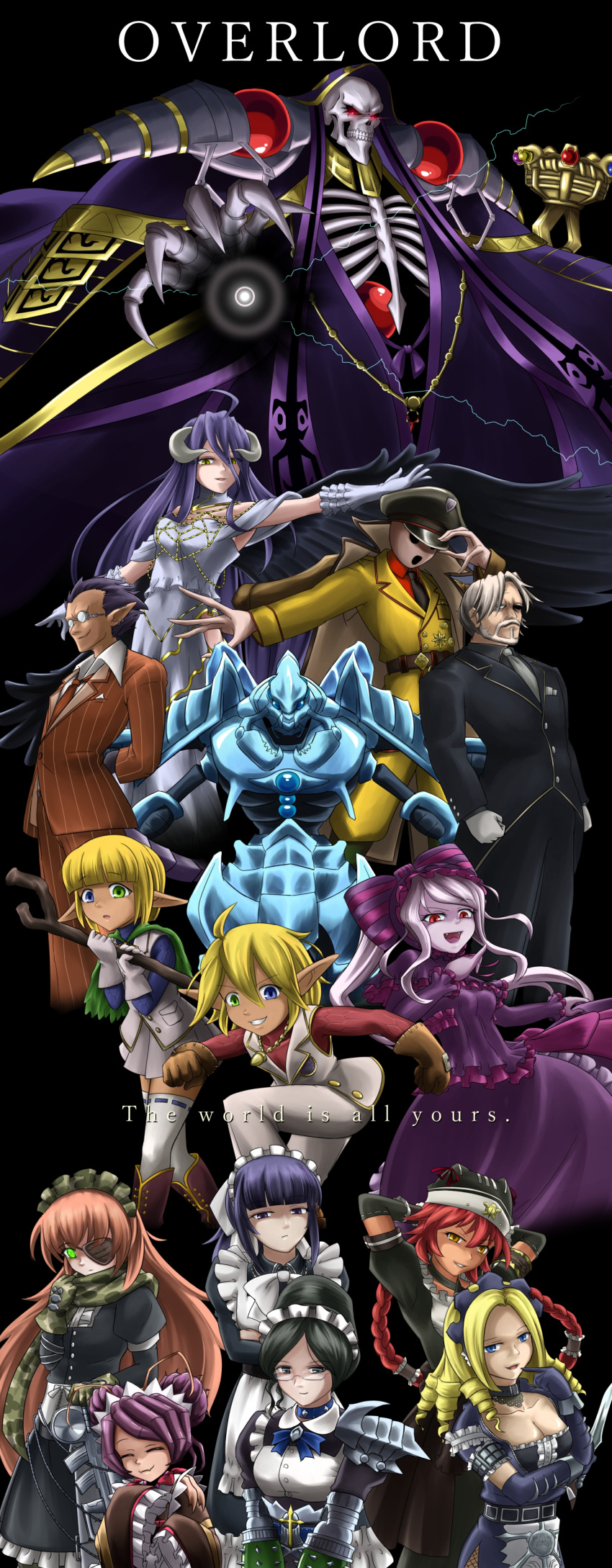 6+boys 6+girls ahoge ainz_ooal_gown albedo animal_hat antennae armor armored_dress arms_behind_head artist_request aura_bella_fiora beard black_eyes black_hair blonde_hair blue_eyes boots braid brother_and_sister butler cleavage closed_eyes coat cocytus_(overlord) collar crossed_arms cz2128_delta dark_elf dark_skin demiurge detached_sleeves doppelganger double_bun dress drill_hair ear_piercing english entoma_vasilissa_zeta extra_arms extra_eyes eyepatch fang formal frills glasses gloves gothic_lolita green_eyes gun hair_bun hat hat_ribbon heterochromia hood horns insect insect_girl kimono kunai lightning long_hair long_sleeves lupusregina_beta maid maid_apron maid_headdress mare_bello_fiore multiple_boys multiple_girls narberal_gamma nazi necktie overlord_(maruyama) pandora's_actor pink_hair pinstripe_suit pointy_ears ponytail purple_hair red_eyes redhead ribbon robe scarf sebas_tian shalltear_bloodfallen short_hair shoulder_armor siblings skeleton skirt sleeves_past_wrists smile solution_epsilon staff striped suit thigh-highs twin_braids vampire weapon white_hair wings yellow_eyes yuri_alpha