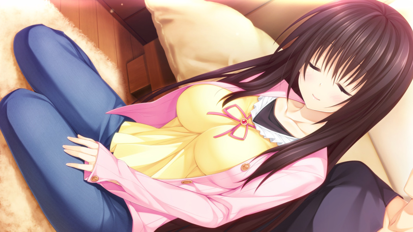 1boy 1girl black_hair blush closed_eyes game_cg long_hair oryou pretty_x_cation tagme yakuouji_komachi