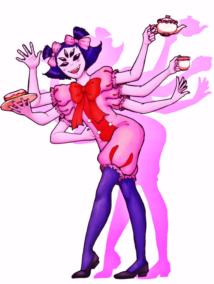 1girl bow full_body highres moonywitcher muffet open_mouth purple_hair short_hair solo undertale