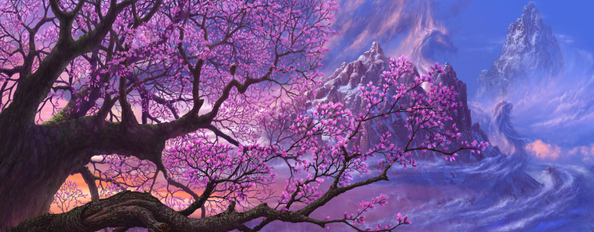 cloud clouds flower highres mountain original sky tree ucchiey