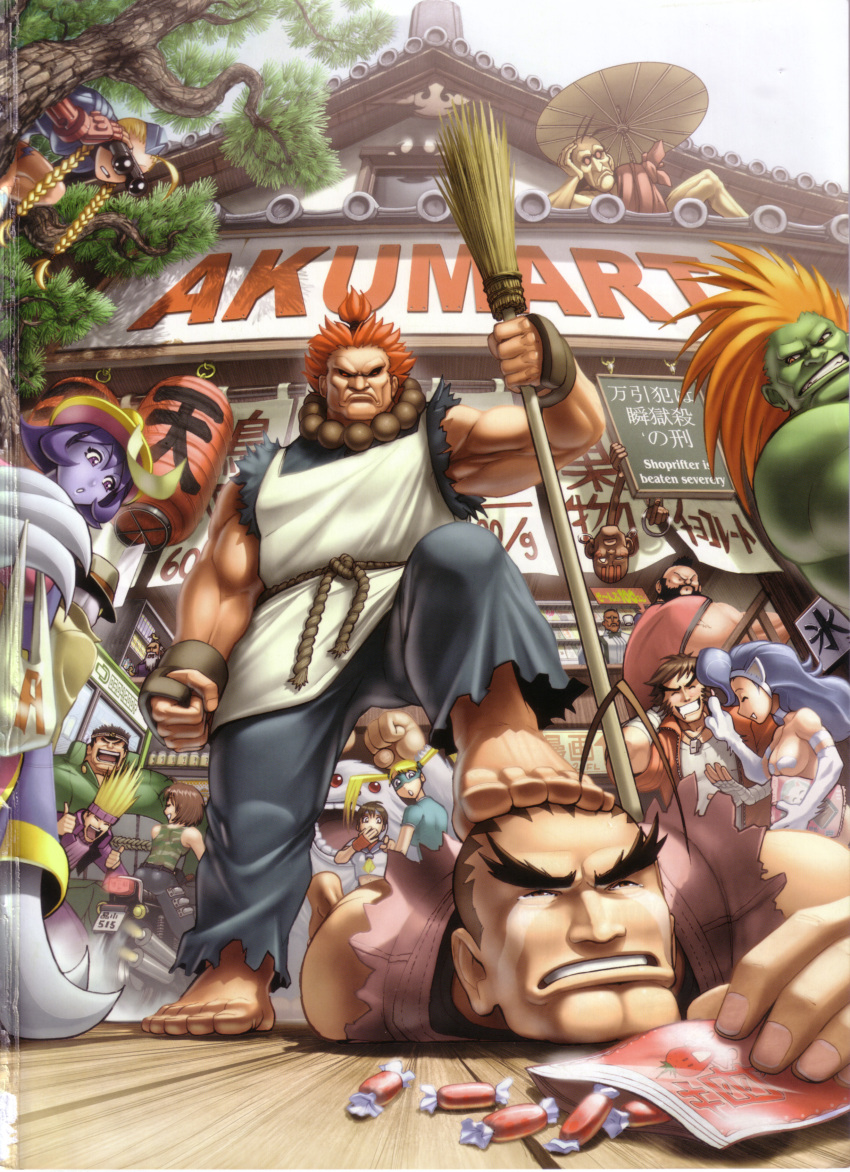 akuma animal_ears apron artbook barefoot binoculars blanka blonde_hair blue_hair blue_skin boots breasts brown_hair cammy_white camouflage candy capcom crossover dhalsim dudley engrish everyone feet felicia fingerless_gloves garrison_cap gen_(street_fighter) gloves gouki hat headband hibiki_dan highres isurugi_gan justice_gakuen kasugano_sakura kazama_akira lei_lei long_hair male manly motor_vehicle motorcycle nekketsu_hayato omar_dogan oro perspective ponytail q rainbow_mika ranguage red_hair redhead rival_schools sasquatch_(vampire) scan school_uniform serafuku shiritsu_justice_gakuen short_hair street_fighter street_fighter_ii street_fighter_iii street_fighter_iii:_3rd_strike street_fighter_zero street_fighter_zero_ii stretch tears udon udon_entertainment vampire_(game) vehicle yamada_eiji zangief