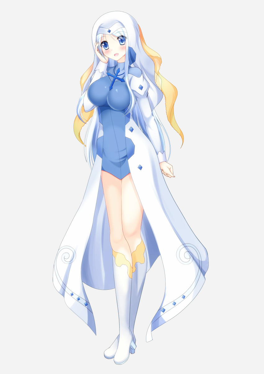 1girl absurdres aurorus blue_eyes blush breasts female full_body hand_on_own_cheek high_heels highres long_hair looking_at_viewer naiki_karin open_mouth personification pokemon shawl smile solo standing white_hair white_legwear