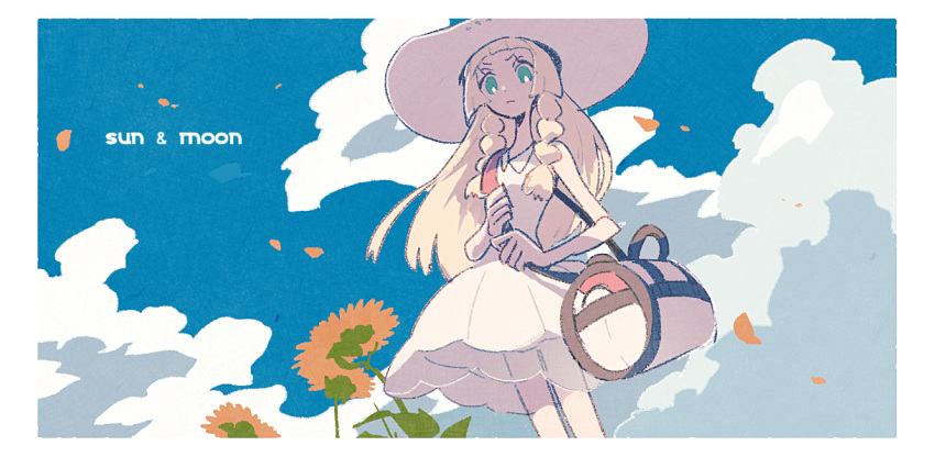 10s blonde_hair clouds domu_(hamadura) flower green_eyes hat lillie_(pokemon) pokemon pokemon_(game) pokemon_sm sky
