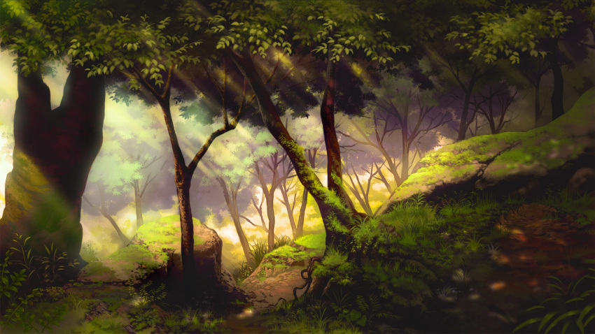 commentary_request day fantasy forest grass highres landscape mitsu_ura nature no_humans original outdoors roots scenery