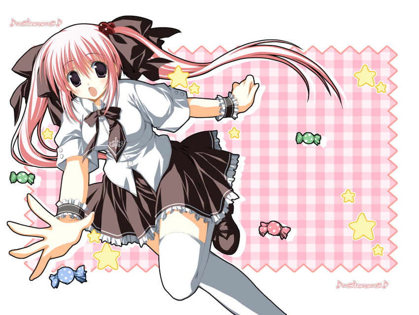 1600x1200 highres korie_riko open_mouth pink_hair star thigh-highs thighhighs twintails wallpaper
