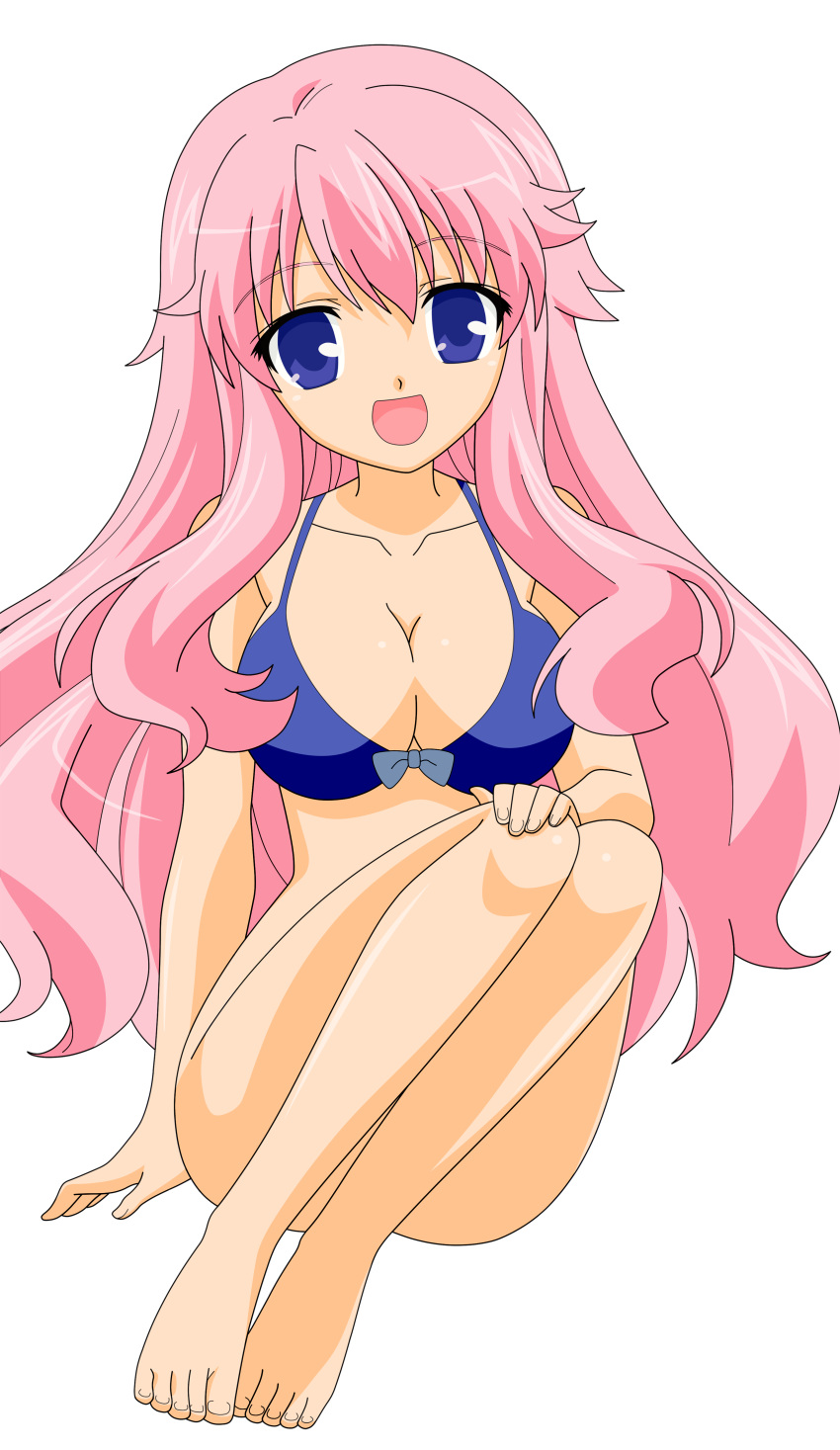 1girl absurdres artist_request baka_to_test_to_shoukanjuu bangs blue_eyes bottomless breasts cleavage female front-tie_bikini hair_ornament hairclip highres himeji_mizuki hips large_breasts legs long_hair looking_at_viewer navel open_mouth pink_hair simple_background solo thighs tongue transparent_background vector_trace
