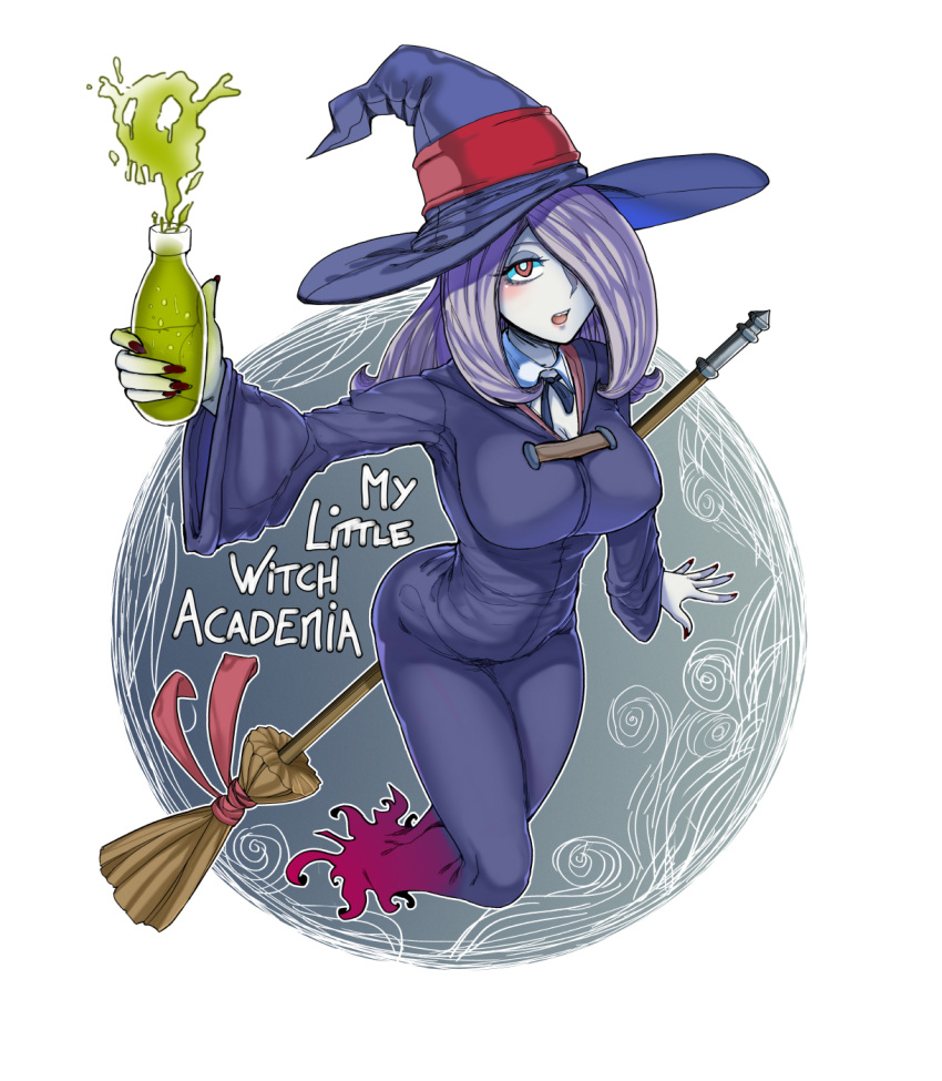 1girl breasts broom fingernails hair_over_one_eye hat highres large_breasts little_witch_academia long_hair nail_polish older potion red_eyes sucy_manbabalan the_golden_smurf witch_hat