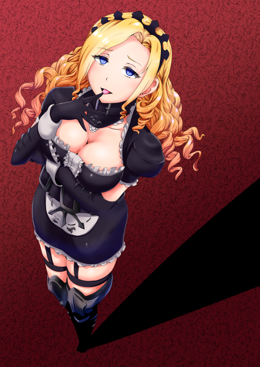 1girl apron armor artist_request blonde_hair blue_eyes breasts collar detached_sleeves drill_hair long_sleeves maid maid_apron maid_headdress open_mouth overlord_(maruyama) solo solution_epsilon