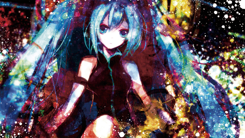 1girl aqua_eyes aqua_hair female hatsune_miku highres long_hair sazanami_shione solo teal_hair twintails vocaloid