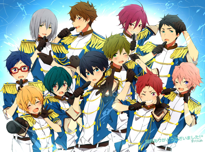 6+boys everyone free! glasses hazuki_nagisa high_speed! idol kirishima_ikuya kirishima_natsuya male_focus matsuoka_rin matsurinnu multiple_boys nanase_haruka_(free!) ryuugazaki_rei serizawa_nao shigino_kisumi shiina_asahi tachibana_makoto tagme yamazaki_sousuke