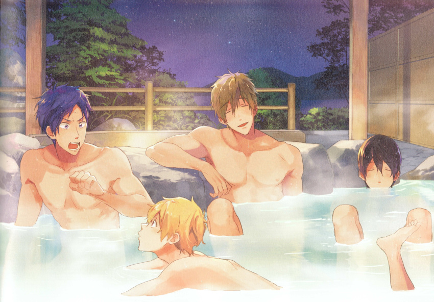 4boys free! hazuki_nagisa male_focus multiple_boys nanase_haruka_(free!) onsen ryuugazaki_rei tachibana_makoto tagme topless zukki_(suzukio)