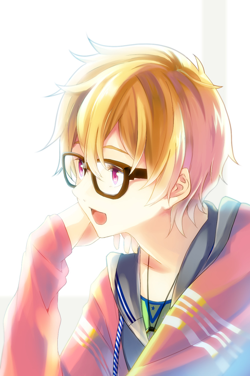 1boy blonde_hair free! glasses hazuki_nagisa male_focus pink_eyes