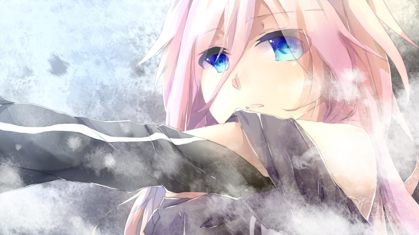 1girl ayc_(sanjyunana) black_outfit blue_eyes female frost ia_(vocaloid) long_hair looking_at_viewer pink_hair sad vocaloid