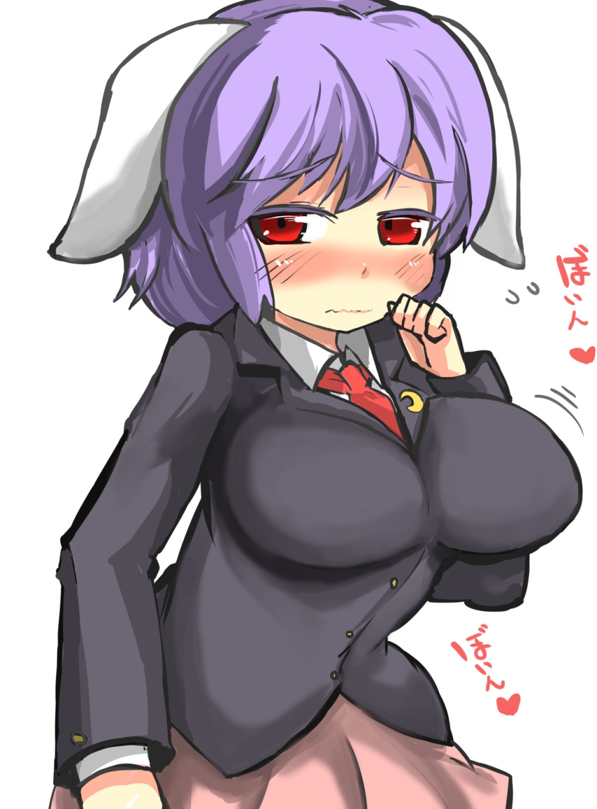 1girl alternate_breast_size animal_ears blush bouncing_breasts breasts gaoo_(frpjx283) highres large_breasts lavender_hair rabbit_ears red_eyes reisen short_hair solo touhou