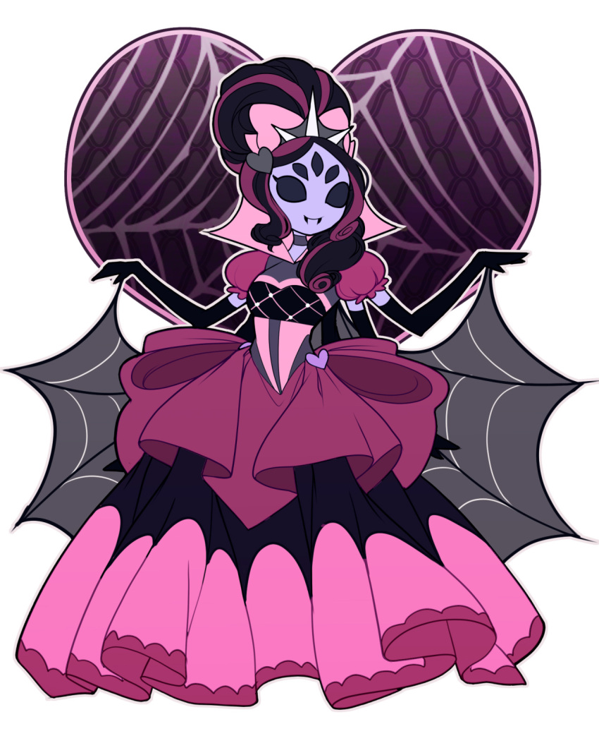 1girl alternate_hairstyle choker dress elbow_gloves extra_arms extra_eyes fangs gloves insect_girl muffet purple_skin rotodisk solo spider_girl undertale