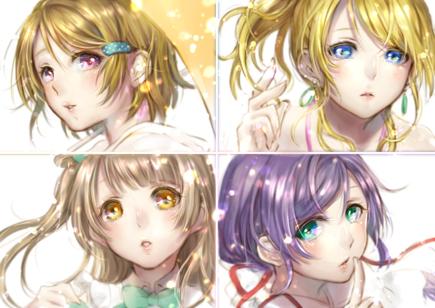 4girls ayase_eli blonde_hair blue_eyes blue_hair brown_hair female green_eyes group hair_ornament hairpin koizumi_hanayo lma long_hair love_live!_school_idol_project minami_kotori multiple_girls orange_hair pink_eyes ponytail purple_hair ribbon short_hair side_ponytail toujou_nozomi yellow_eyes