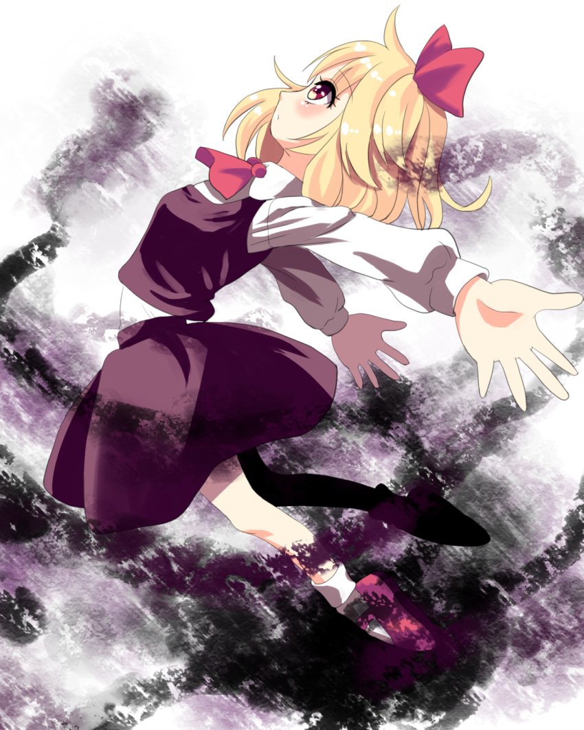 1girl ascot blonde_hair bow douji hair_bow highres outstretched_arms red_eyes rumia solo touhou