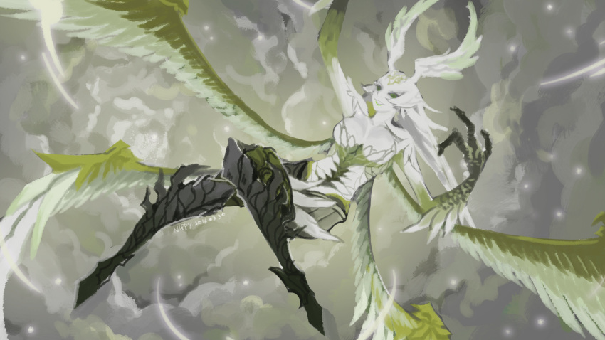 1girl breasts claws final_fantasy final_fantasy_xiv garuda monster_girl multiple_wings nippy solo talons wings
