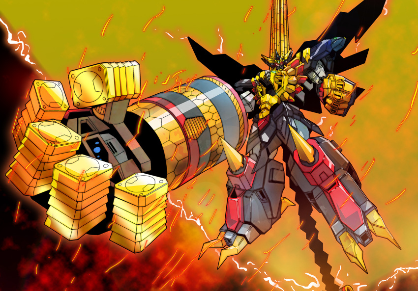 clenched_hand energy final_gaogaigar forehead_jewel giant_hand glowing glowing_eyes hakaiou:_gaogaigar_vs._betterman highres knee_spikes masamu_(leonore69) mecha no_humans super_robot talons wings yuusha_series
