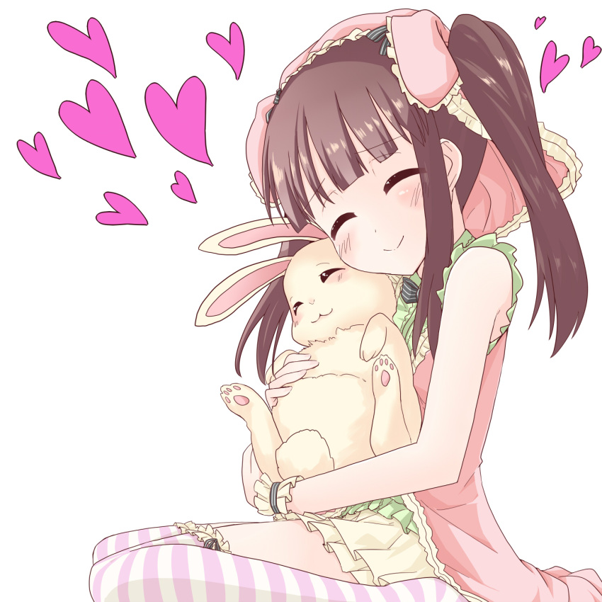1girl animal hug idolmaster idolmaster_cinderella_girls ogata_chieri rabbit rabbit_ears smile