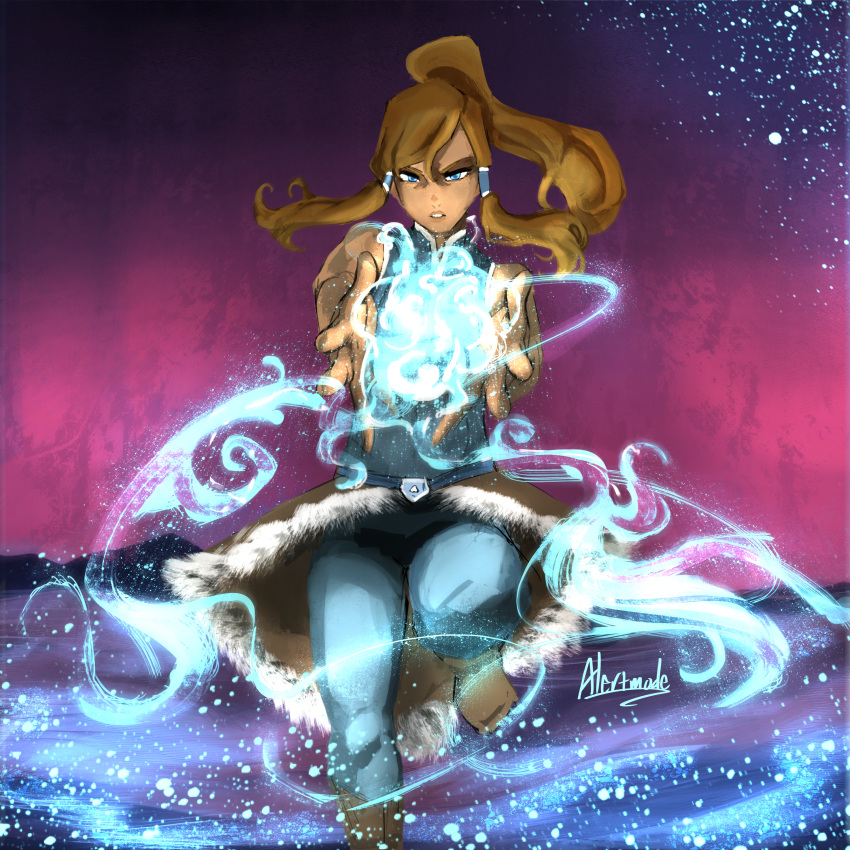 1girl alertmode avatar:_the_last_airbender brown_hair dark_skin korra looking_at_viewer snow solo the_legend_of_korra