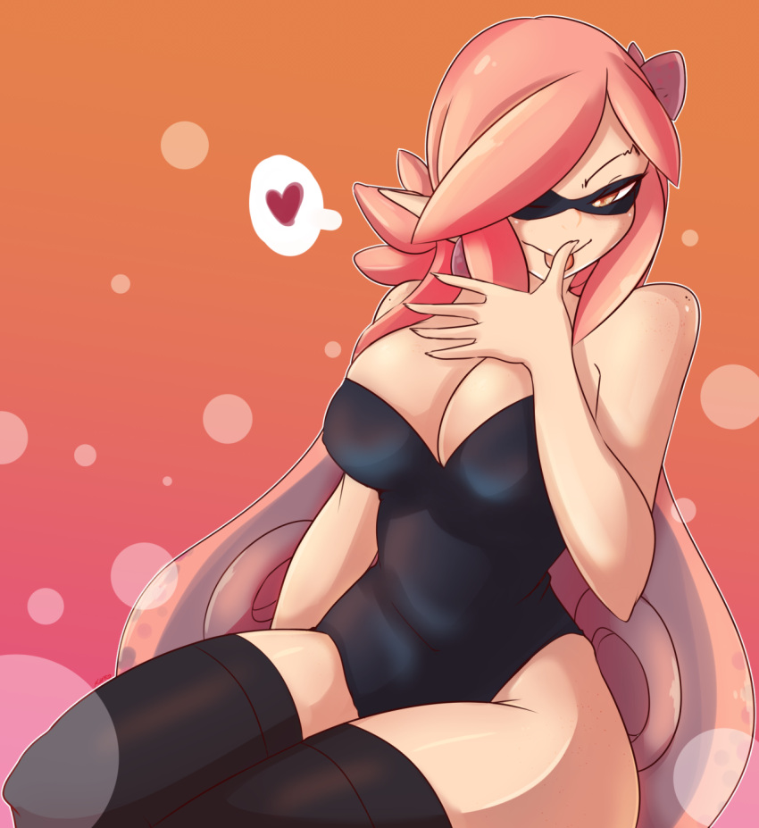 &lt;3 1girl black_legwear breasts cleavage inkling kimmi milf pink_hair splatoon thick_thighs thigh-highs yellow_eyes