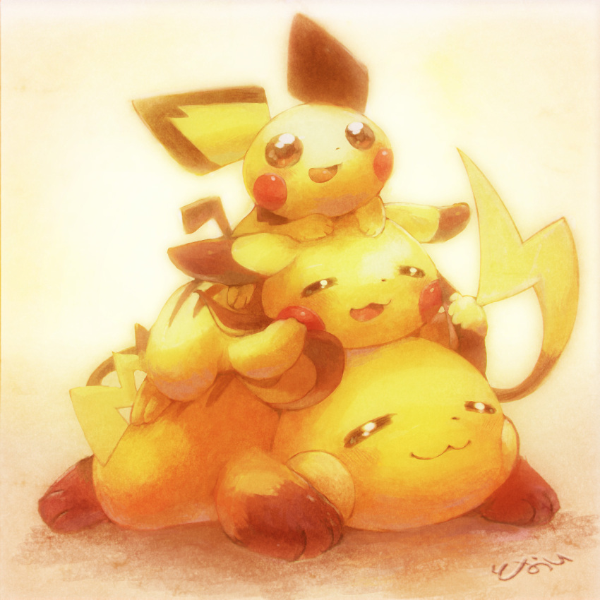 :3 lying nintendo no_humans on_stomach pichu pikachu pokemon pokemon_(game) raichu tail toycat