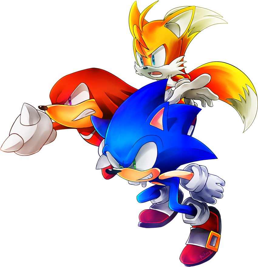 3boys furry gloves knuckles_the_echidna miles_prower multiple_boys sega sonic sonic_the_hedgehog tail