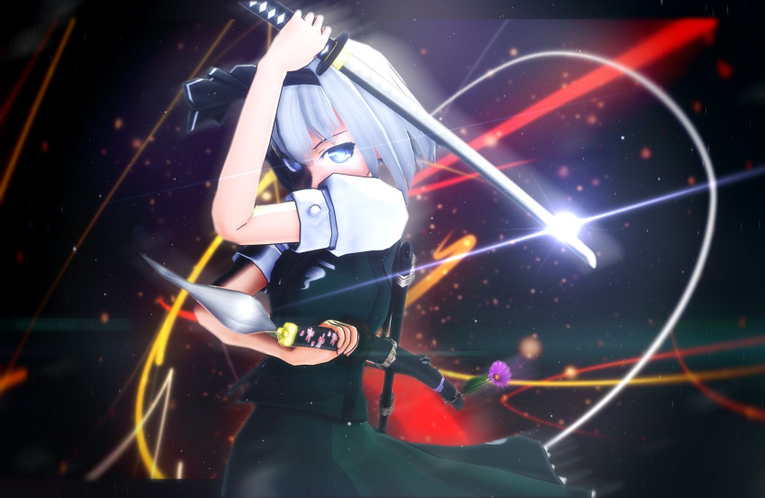 1girl 3d headband highres konpaku_youmu mikumikudance oyasiro35 sheath shiny solo sword touhou weapon yasiro_(oyasiro35)