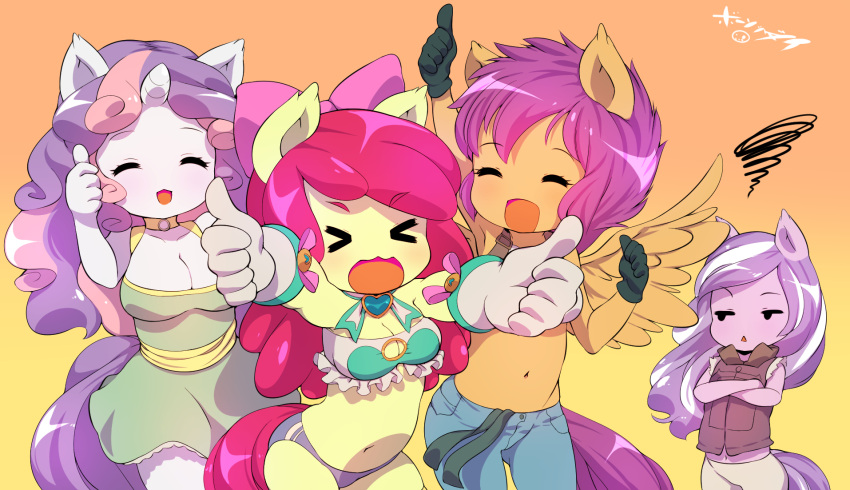 &gt;_&lt; 4girls apple_bloom blush born-to-die buruma closed_eyes cutie_mark_crusaders diamond_tiara hasbro lucky_star multiple_girls my_little_pony my_little_pony_friendship_is_magic open_mouth personification redhead scootaloo sweetie_belle
