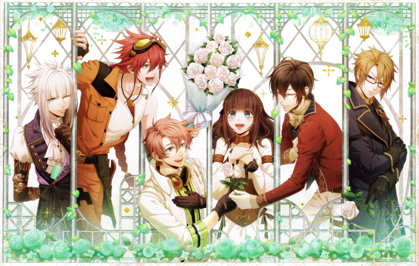 abraham_van_helsing ars&egrave;ne_lupin brown_hair cardia_(code:_realize) code:_realize green_eyes impey_barbicane miko_(artist) saint-germain victor_frankenstein_(code:_realize) yellow_eyes