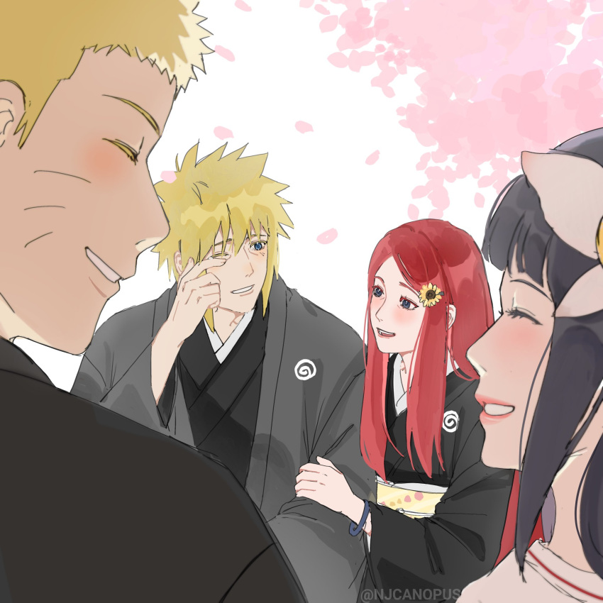 2boys 2girls black_hair blonde_hair blue_eyes blush boruto:_naruto_next_generations boruto_(series) couple crying dress father_and_child father_and_son happy highres husband_and_wife hyuuga_hinata japanese_clothes looking_at_another mother_and_child mother_and_son multiple_boys multiple_girls namikaze_minato naruto_(series) njcanopus parent_and_child red_hair smile spiky_hair uzumaki_kushina uzumaki_naruto wedding_dress