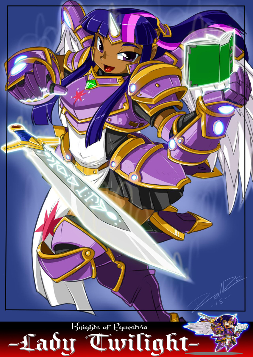 armor dark_skin my_little_pony my_little_pony_friendship_is_magic personification purple_hair shonuff44 sword