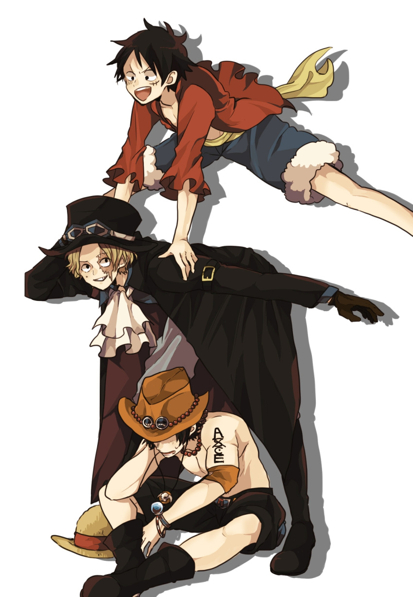 3boys brothers male_focus monkey_d_luffy multiple_boys one_piece portgas_d_ace sabo_(one_piece) siblings