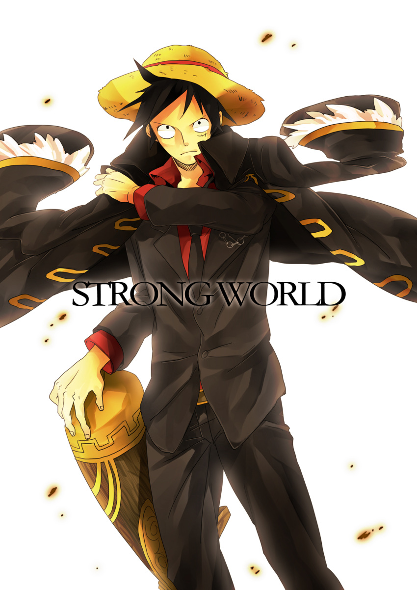 1boy formal hat jacket male_focus monkey_d_luffy one_piece one_piece:_strong_world solo straw_hat