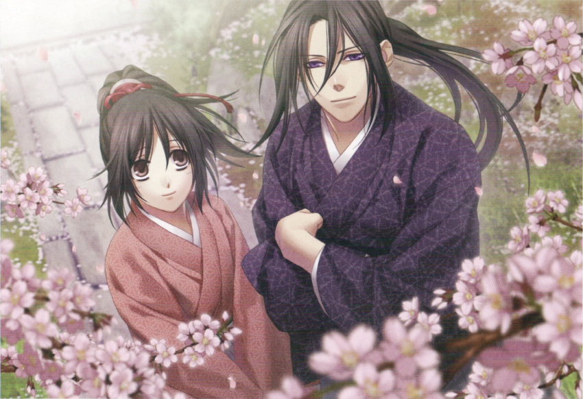 black_hair hakuouki_shinsengumi_kitan hijikata_toshizou_(hakuouki) kazuki_yone purple_eyes yukimura_chizuru