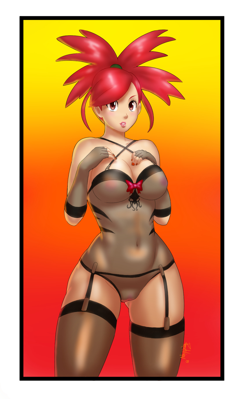 10s 1girl asuna_(pokemon) breasts female gym_leader nail_polish pokemon pokemon_(game) pokemon_oras redhead revtilian