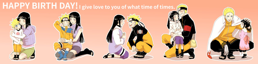 age_progression artist_request boruto:_the_movie cape couple forehead_protector hand_on_head happy_birthday hime_cut hug hug_from_behind husband_and_wife hyuuga_hinata kneeling long_image naruto naruto:_the_last naruto_shippuuden spiky_hair squatting time_paradox uzumaki_naruto whiskers