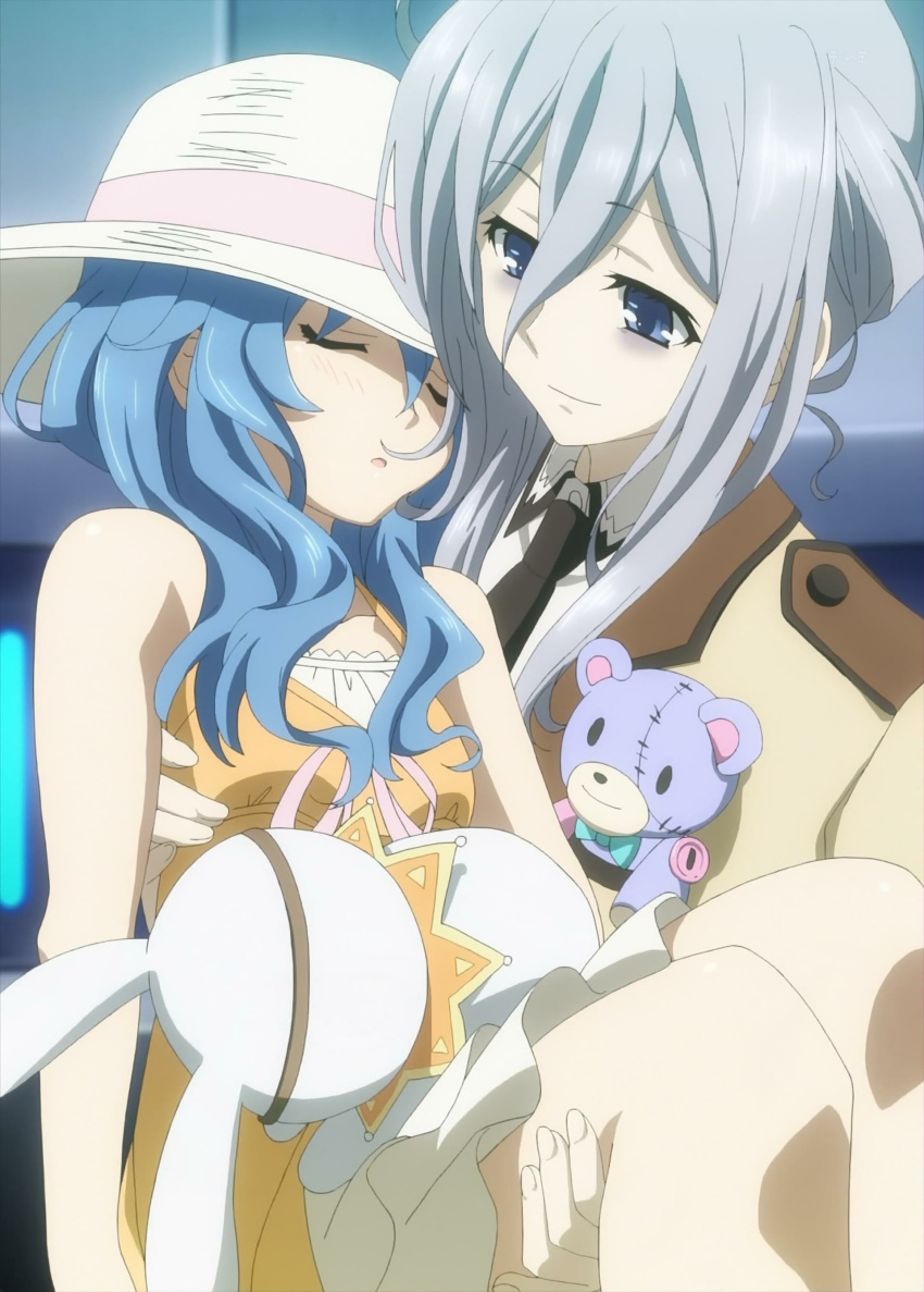 2girls blue_hair carrying date_a_live multiple_girls murasame_reine yoshino_(date_a_live) yoshinon
