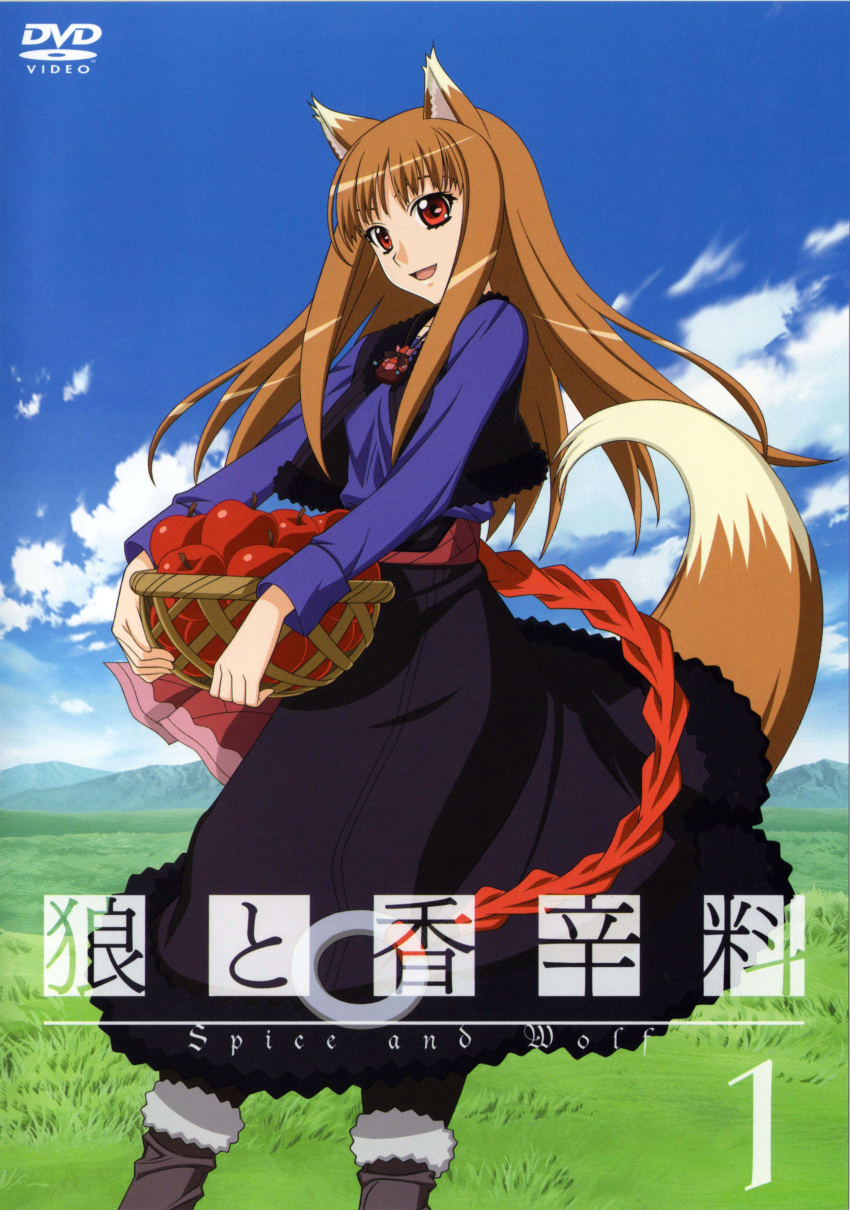 1girl artist_request cover dvd_cover female holo looking_at_viewer official_art solo spice_and_wolf standing tagme tail