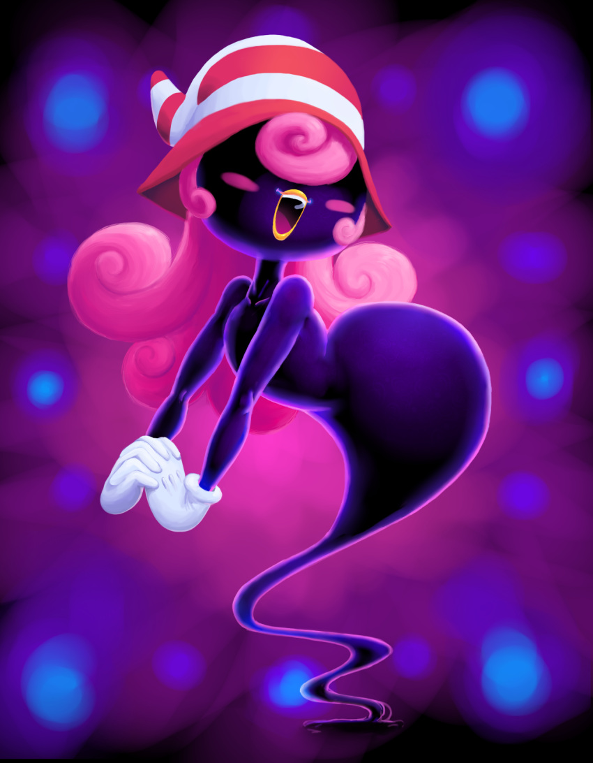 androgynous blush gloves gradient gradient_background hair_over_eyes hat lips open_mouth outta_sync paper_mario pink_hair solo super_mario_bros. thick_lips vivian wide_hips witch_hat