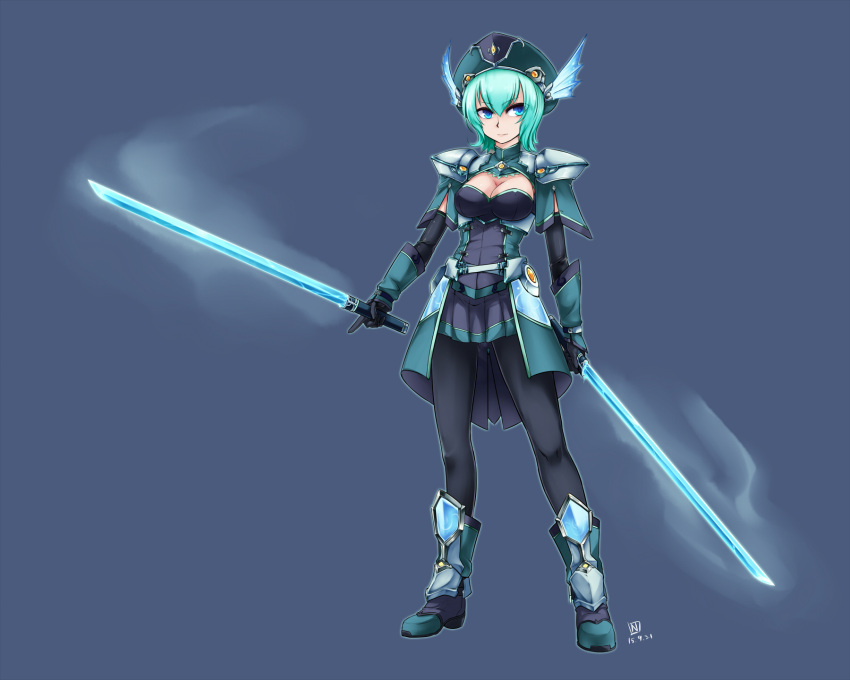 armor blue_eyes breasts nam_(valckiry) sword