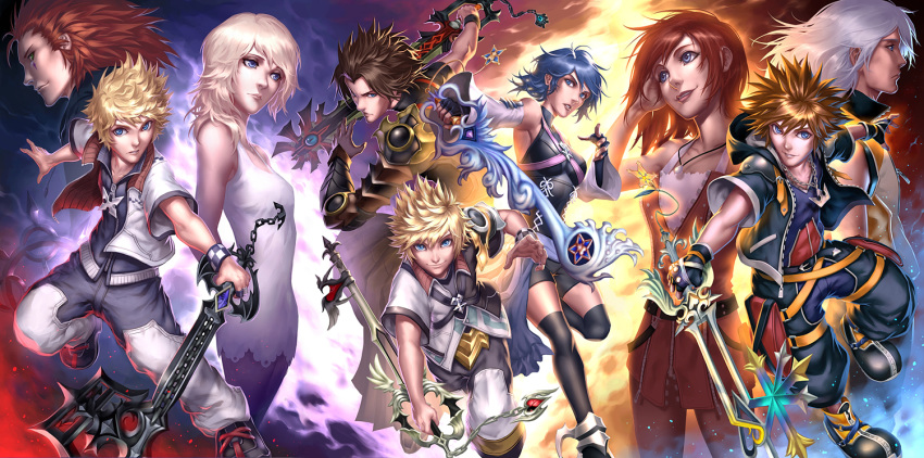 aqua_(kingdom_hearts) axel disney everyone gradient gradient_background kairi keyblade kingdom_hearts kingdom_hearts_birth_by_sleep kingdom_hearts_ii kuroi-tsuki namine riku roxas sora_(kingdom_hearts) spiky_hair square_enix terra_(kingdom_hearts) ventus weapon