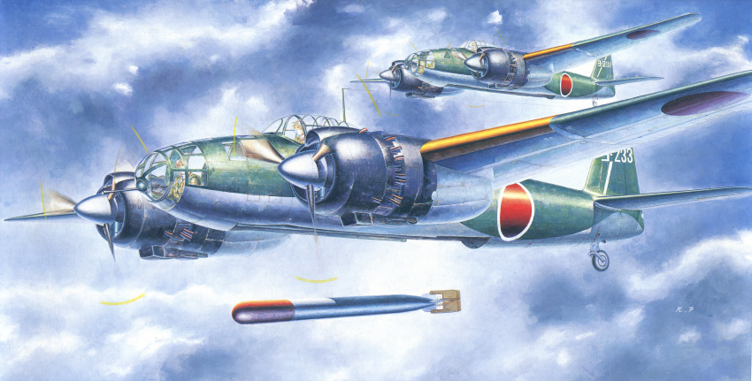 'ginga' absurdres aircraft airplane bomber hasegawa_(hobby_kits) highres huge_filesize japanese military military_vehicle navy no_humans torpedo