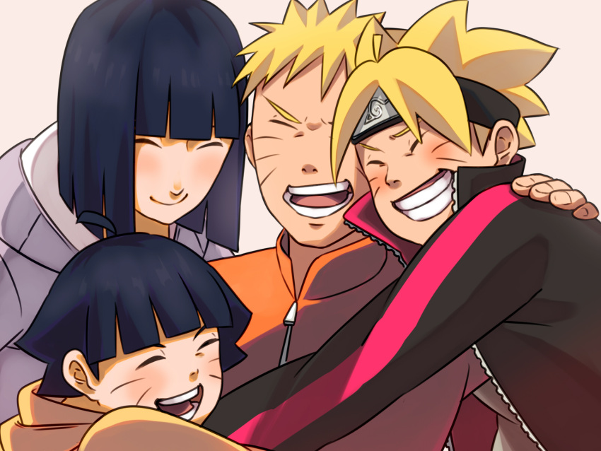 2boys 2girls ahoge blonde_hair boruto:_the_movie closed_eyes family forehead_protector group_hug hime_cut hug hyuuga_hinata multiple_boys multiple_girls naruto noha simple_background spiky_hair uzumaki_boruto uzumaki_himawari uzumaki_naruto whiskers zipper